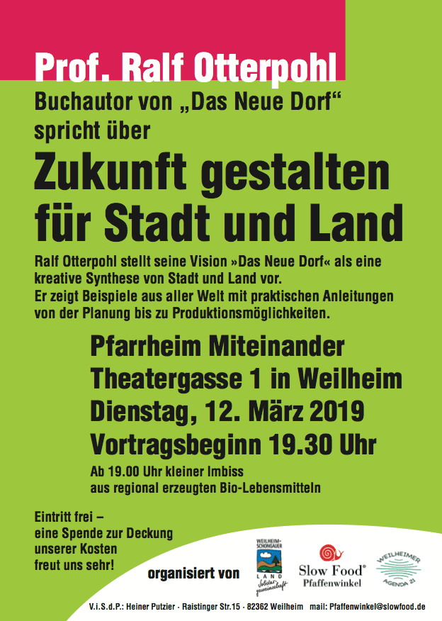 Vortrag Prof. Otterpohl "Zukunft gestalten für Stadt und Land" in Weilheim - Plakat